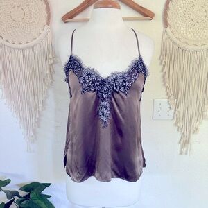 Cami NYC brown with lace trim silk luxury camisole Gisele cami small NEW